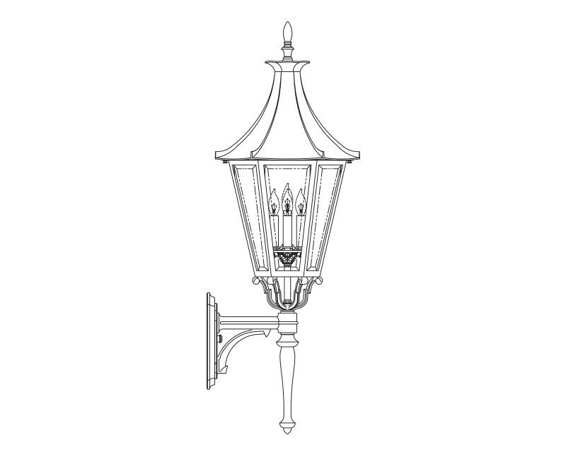 Westminster LE, Large, aluminum, Wall Mount, Clear glass, (4) 25W B10, 120V